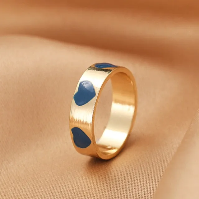 Chunky Colorful Love Heart Yin Yang Rings for Women Girl Gold Silver Color Drip Metal Finger Matching Ring Trendy Party Jewelry