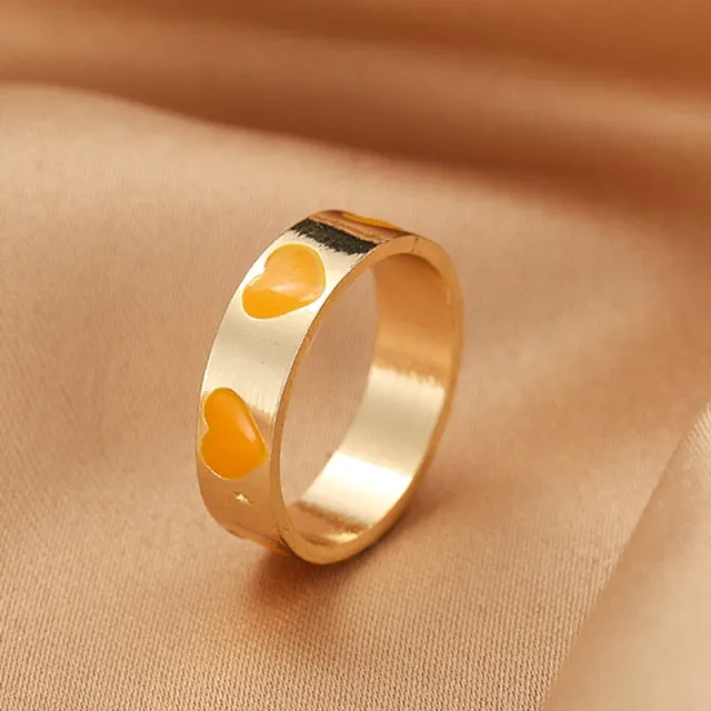 Chunky Colorful Love Heart Yin Yang Rings for Women Girl Gold Silver Color Drip Metal Finger Matching Ring Trendy Party Jewelry