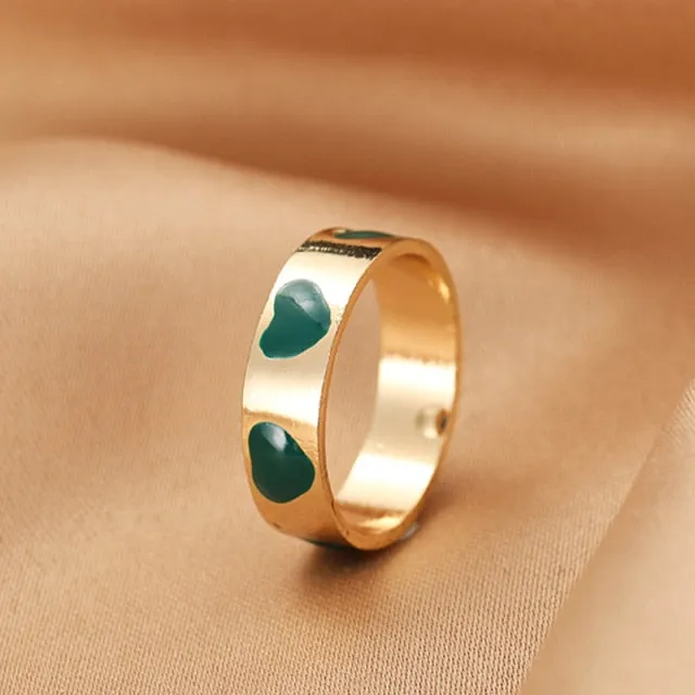 Chunky Colorful Love Heart Yin Yang Rings for Women Girl Gold Silver Color Drip Metal Finger Matching Ring Trendy Party Jewelry