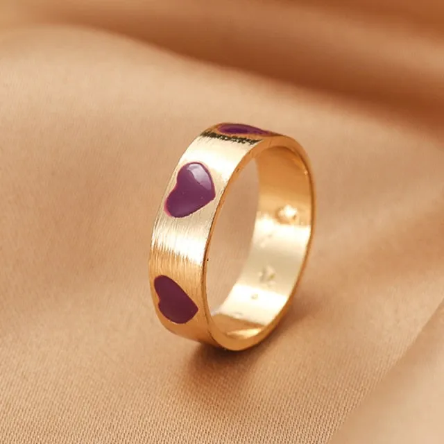 Chunky Colorful Love Heart Yin Yang Rings for Women Girl Gold Silver Color Drip Metal Finger Matching Ring Trendy Party Jewelry