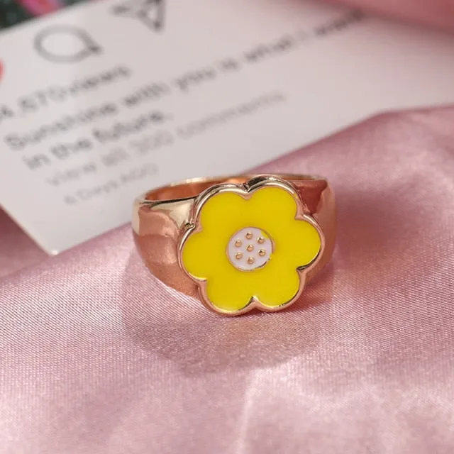 Chunky Colorful Love Heart Yin Yang Rings for Women Girl Gold Silver Color Drip Metal Finger Matching Ring Trendy Party Jewelry