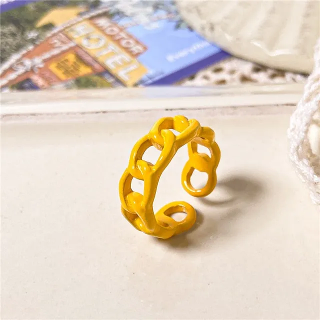 Chunky Colorful Love Heart Yin Yang Rings for Women Girl Gold Silver Color Drip Metal Finger Matching Ring Trendy Party Jewelry