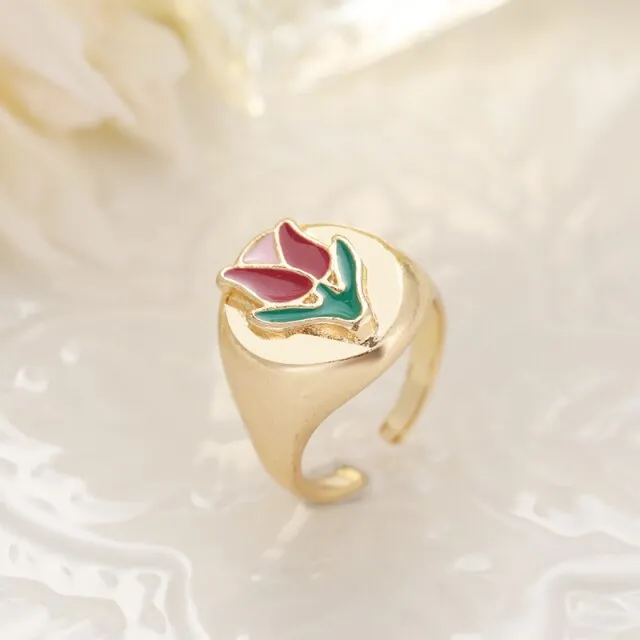 Chunky Colorful Love Heart Yin Yang Rings for Women Girl Gold Silver Color Drip Metal Finger Matching Ring Trendy Party Jewelry
