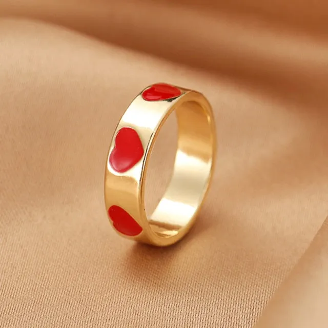 Chunky Colorful Love Heart Yin Yang Rings for Women Girl Gold Silver Color Drip Metal Finger Matching Ring Trendy Party Jewelry