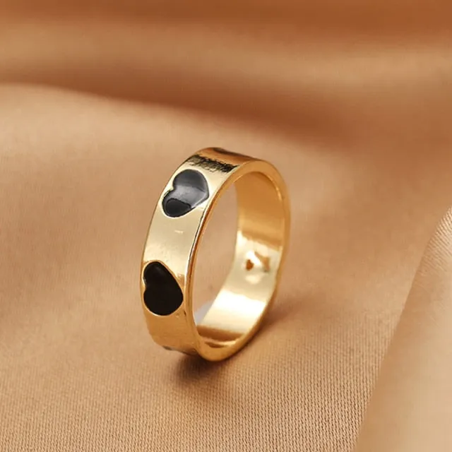 Chunky Colorful Love Heart Yin Yang Rings for Women Girl Gold Silver Color Drip Metal Finger Matching Ring Trendy Party Jewelry