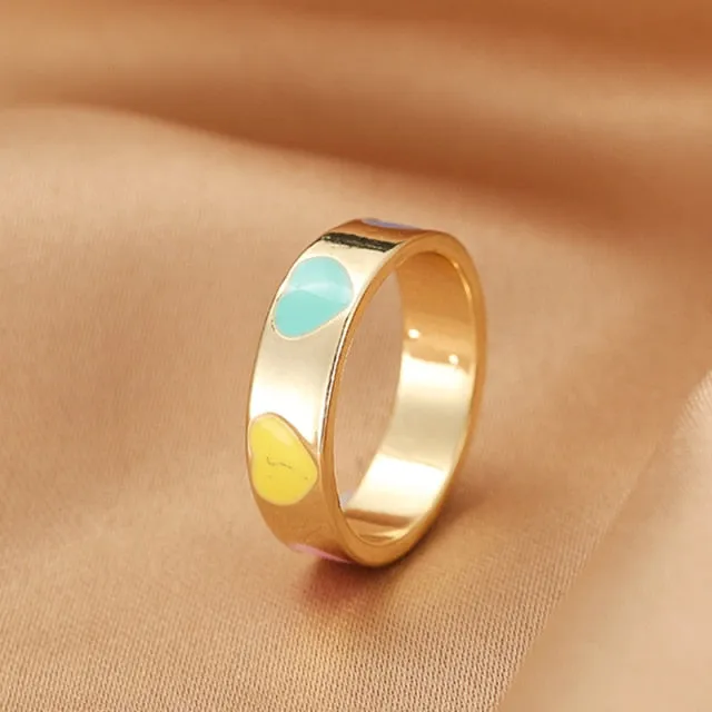 Chunky Colorful Love Heart Yin Yang Rings for Women Girl Gold Silver Color Drip Metal Finger Matching Ring Trendy Party Jewelry