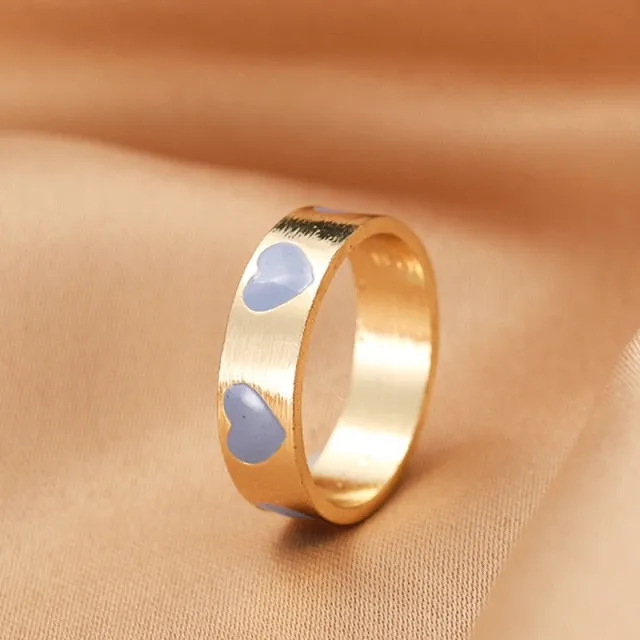 Chunky Colorful Love Heart Yin Yang Rings for Women Girl Gold Silver Color Drip Metal Finger Matching Ring Trendy Party Jewelry