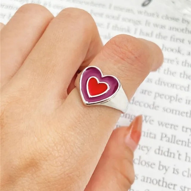 Chunky Colorful Love Heart Yin Yang Rings for Women Girl Gold Silver Color Drip Metal Finger Matching Ring Trendy Party Jewelry