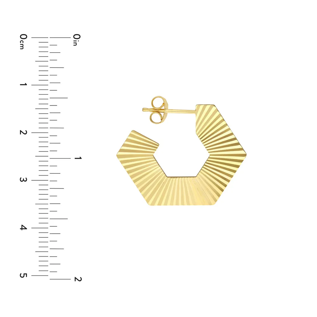 Chunky Gold Hexagon Radiant Hoop Earrings | Genuine 14K Yellow Gold
