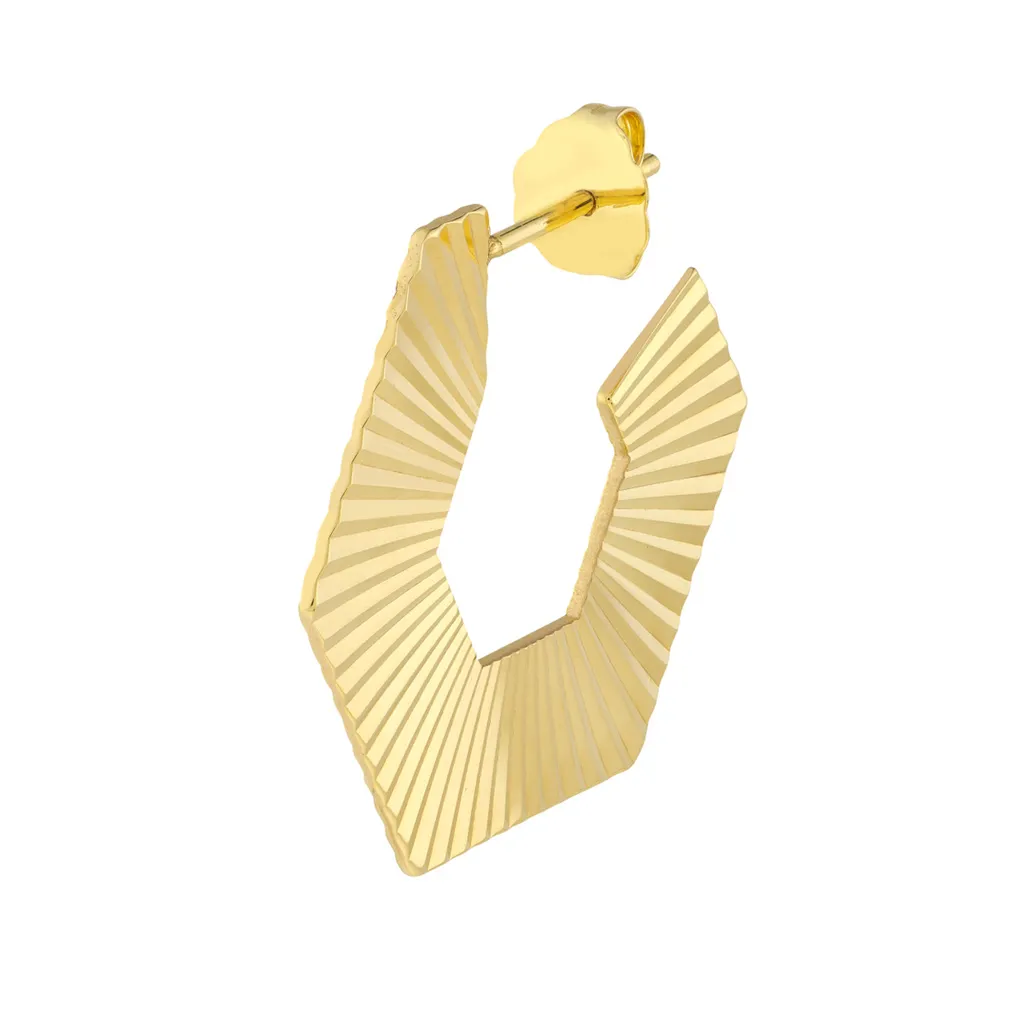 Chunky Gold Hexagon Radiant Hoop Earrings | Genuine 14K Yellow Gold