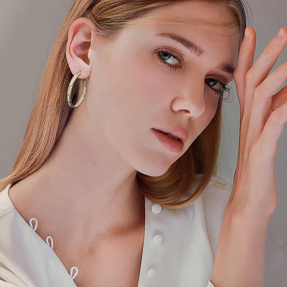 CiNily Opal Hoop Earrings,Women Jewelry Rhodium Plated/Rose Gold or Yellow Gold Plated Gemstone Big Hoop Earrings 32mm