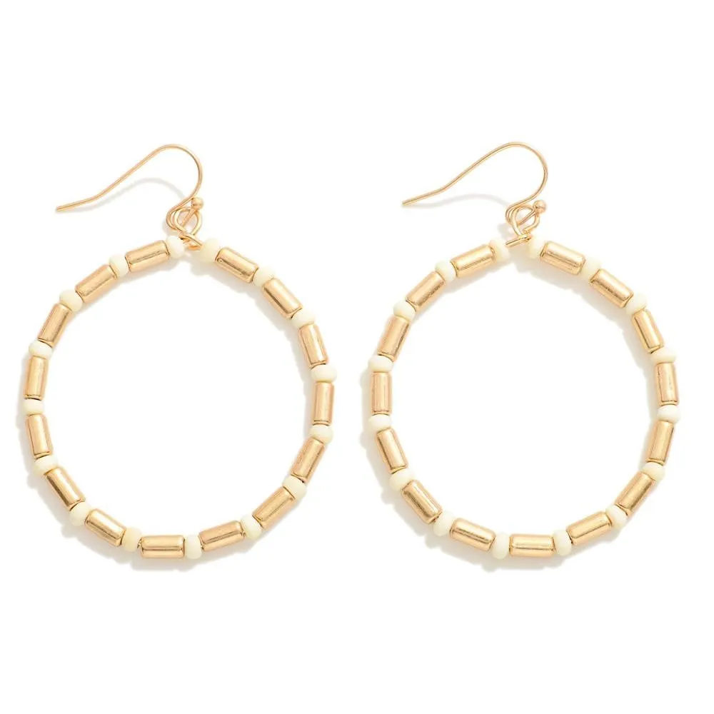 Circular Beaded Drop Earring with Wood Beads