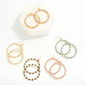Circular Beaded Drop Earring with Wood Beads