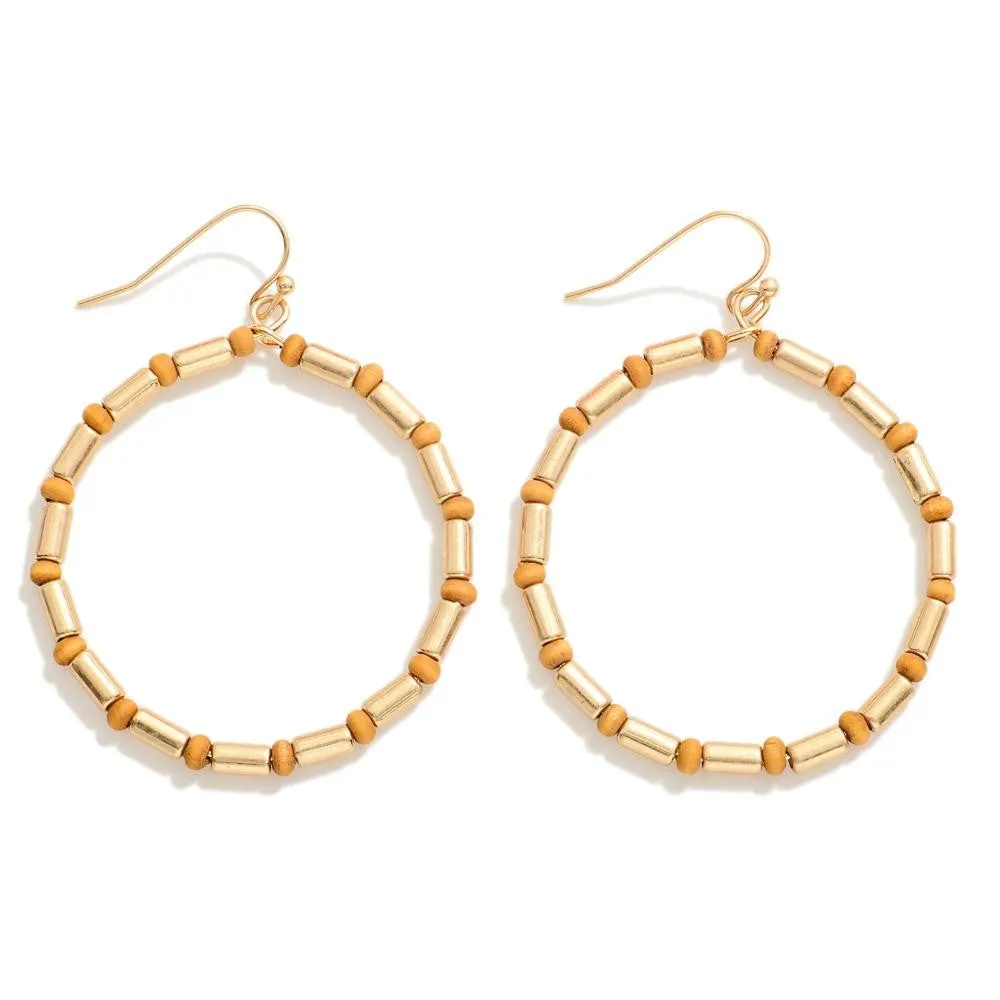 Circular Beaded Drop Earring with Wood Beads