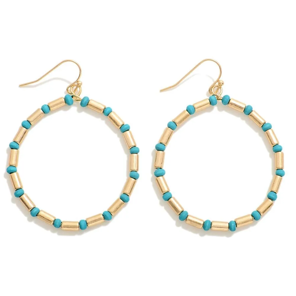 Circular Beaded Drop Earring with Wood Beads