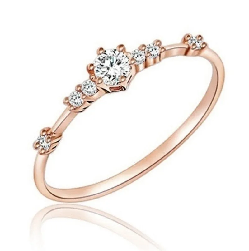 Classic Gold Color Metal Inlaid Zircon Engagement Rings for Women Simple Fashion Anniversary Bridal Wedding Jewelry Gift