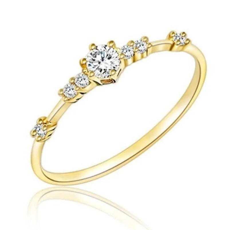 Classic Gold Color Metal Inlaid Zircon Engagement Rings for Women Simple Fashion Anniversary Bridal Wedding Jewelry Gift