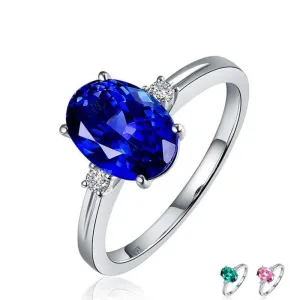 Classic Lab Created Silver Oval Green/Pink/Blue Gemstone Rings