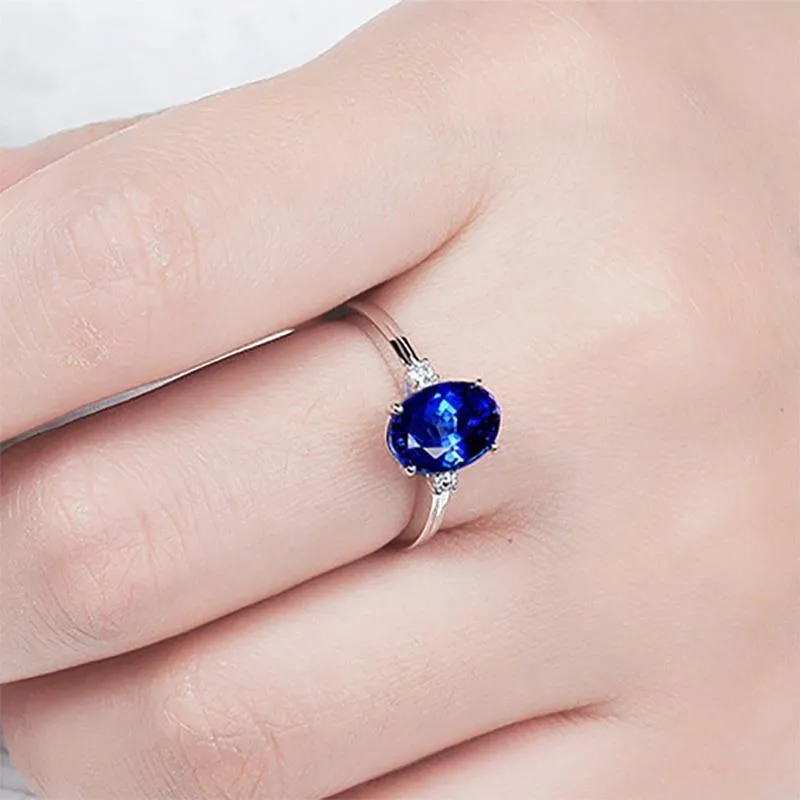 Classic Lab Created Silver Oval Green/Pink/Blue Gemstone Rings
