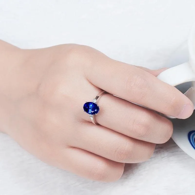 Classic Lab Created Silver Oval Green/Pink/Blue Gemstone Rings