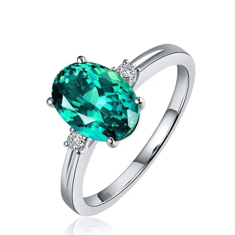 Classic Lab Created Silver Oval Green/Pink/Blue Gemstone Rings