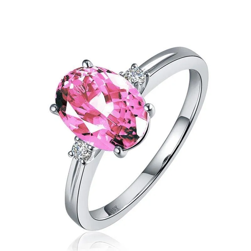 Classic Lab Created Silver Oval Green/Pink/Blue Gemstone Rings