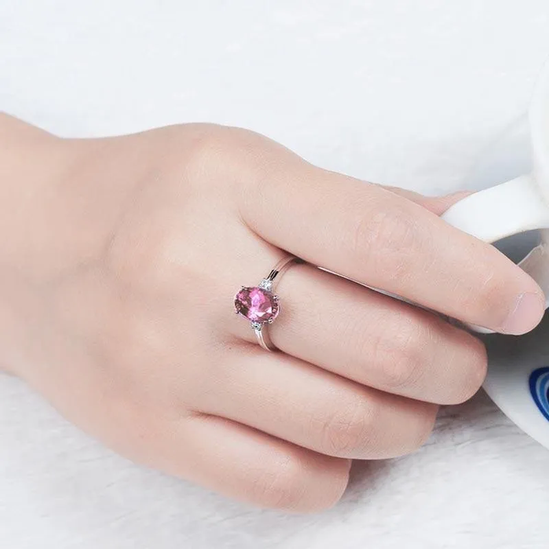 Classic Lab Created Silver Oval Green/Pink/Blue Gemstone Rings