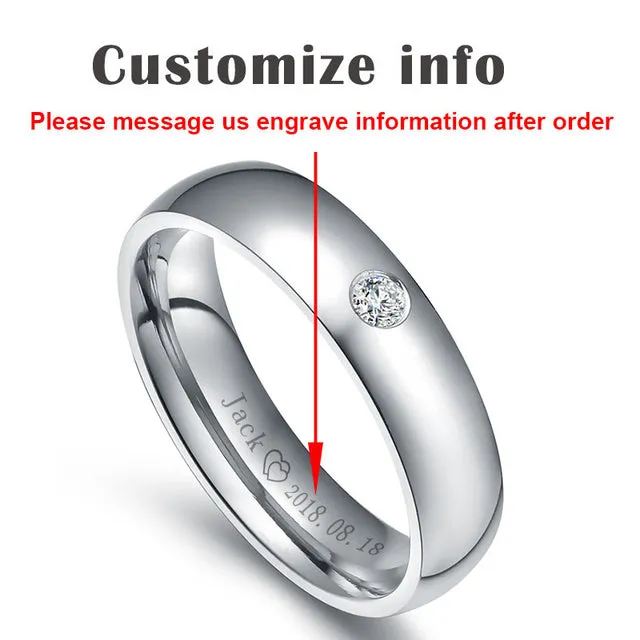 Classic Wedding Rings for Women Men Gold Color Stainless Steel Couple Band Anniversary Personalized Name Lovers Gift