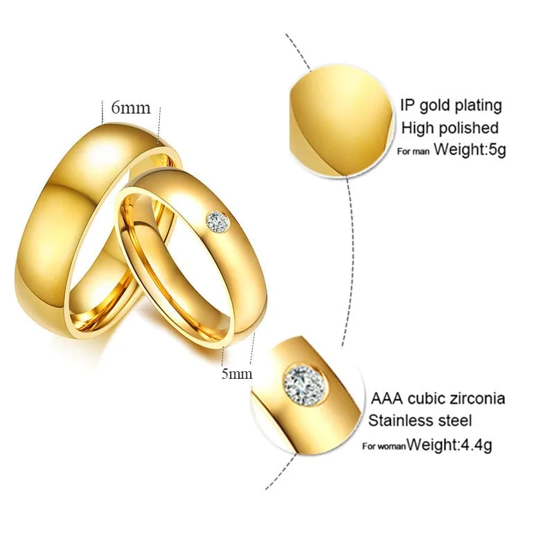Classic Wedding Rings for Women Men Gold Color Stainless Steel Couple Band Anniversary Personalized Name Lovers Gift