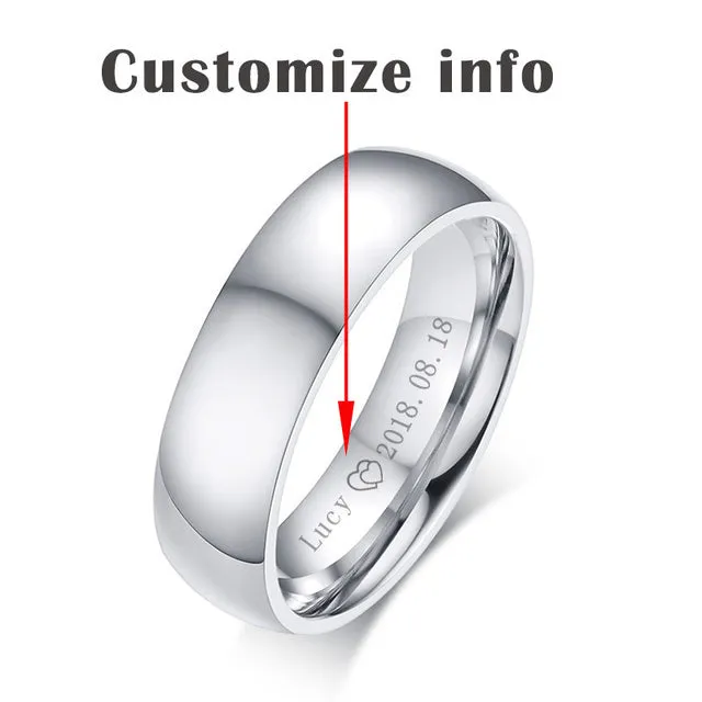 Classic Wedding Rings for Women Men Gold Color Stainless Steel Couple Band Anniversary Personalized Name Lovers Gift