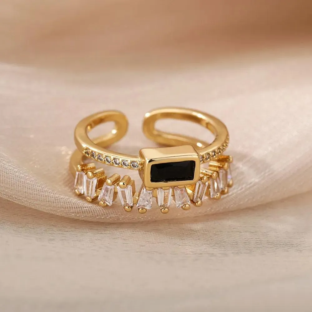 Colorful Cubic Zirconia Crystal Gold Colour Stainless Steel Fashion Trendy Aesthetic Rings For Women and Girls