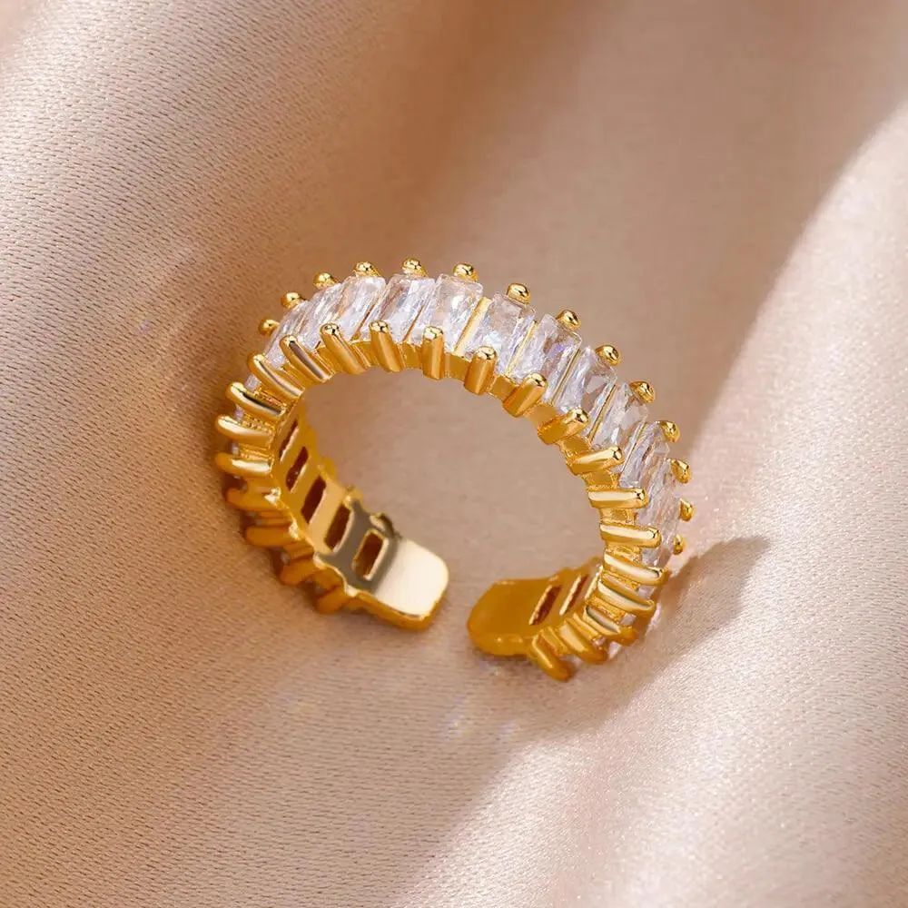 Colorful Cubic Zirconia Crystal Gold Colour Stainless Steel Fashion Trendy Aesthetic Rings For Women and Girls