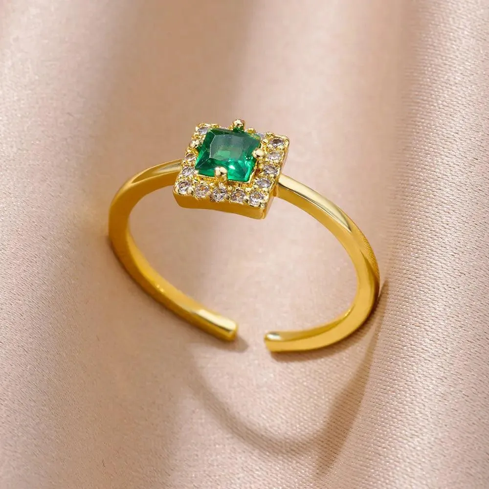Colorful Cubic Zirconia Crystal Gold Colour Stainless Steel Fashion Trendy Aesthetic Rings For Women and Girls