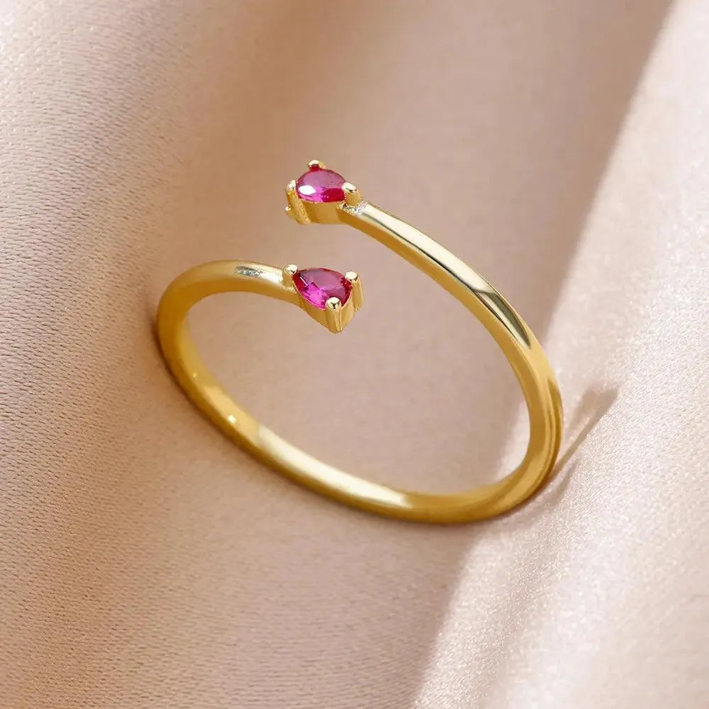 Colorful Cubic Zirconia Crystal Gold Colour Stainless Steel Fashion Trendy Aesthetic Rings For Women and Girls