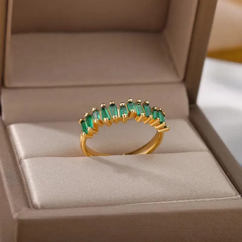 Colorful Cubic Zirconia Crystal Gold Colour Stainless Steel Fashion Trendy Aesthetic Rings For Women and Girls