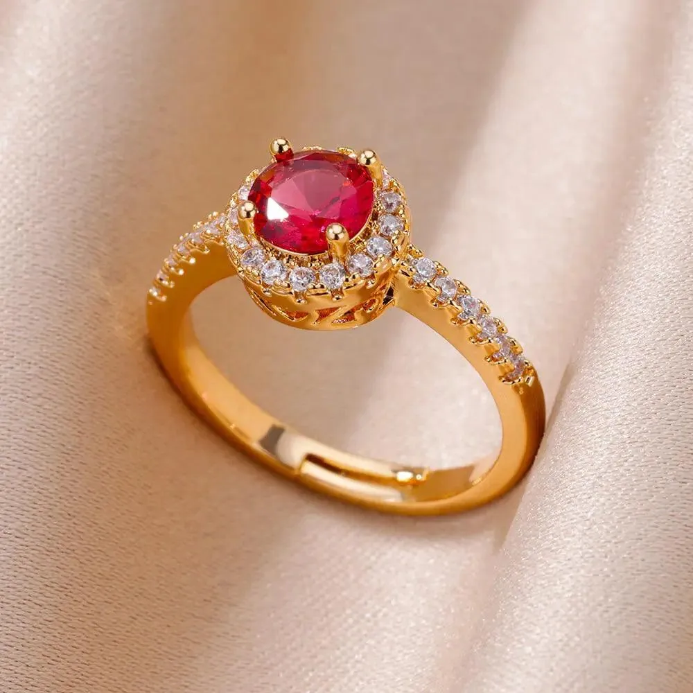 Colorful Cubic Zirconia Crystal Gold Colour Stainless Steel Fashion Trendy Aesthetic Rings For Women and Girls