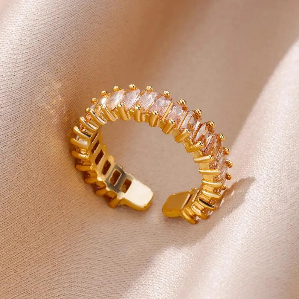 Colorful Cubic Zirconia Crystal Gold Colour Stainless Steel Fashion Trendy Aesthetic Rings For Women and Girls