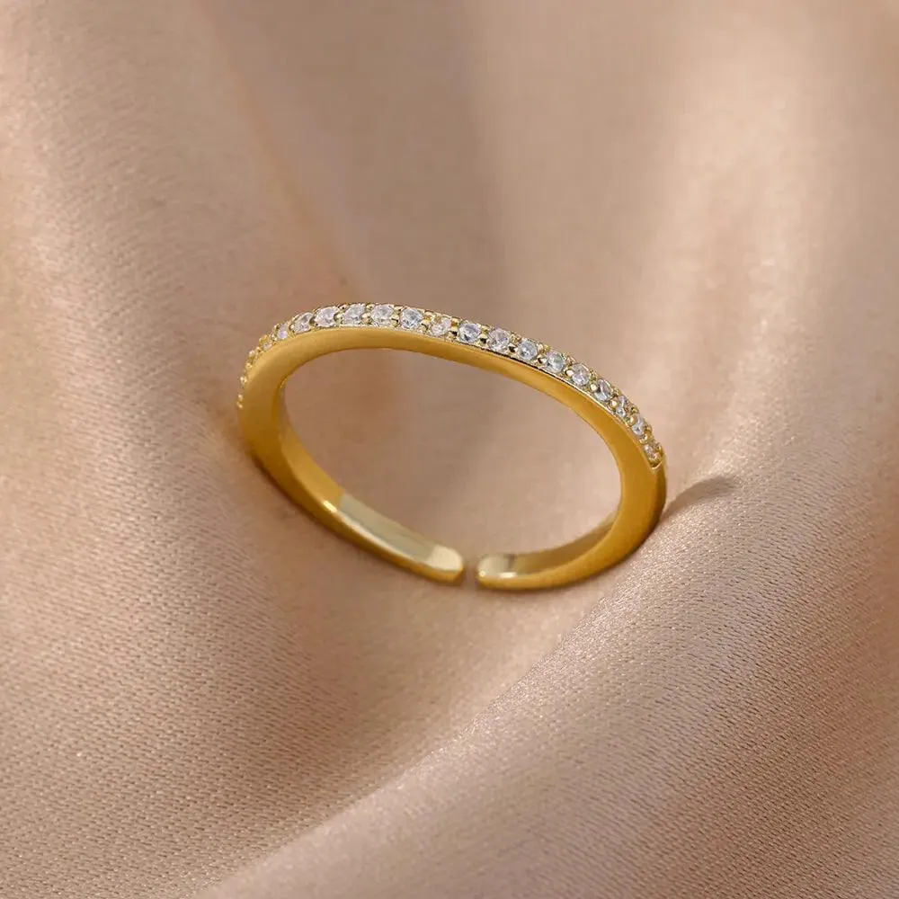 Colorful Cubic Zirconia Crystal Gold Colour Stainless Steel Fashion Trendy Aesthetic Rings For Women and Girls