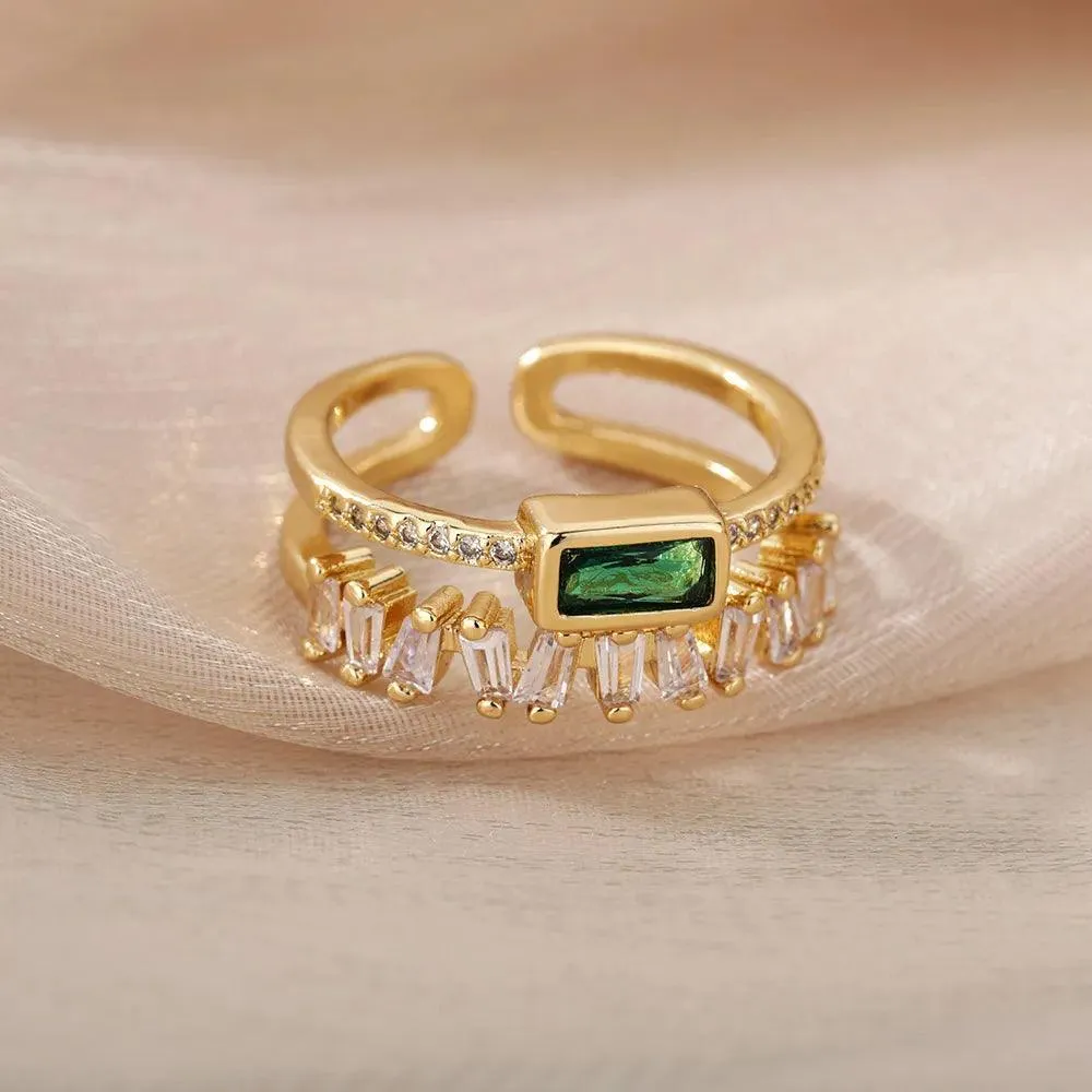 Colorful Cubic Zirconia Crystal Gold Colour Stainless Steel Fashion Trendy Aesthetic Rings For Women and Girls