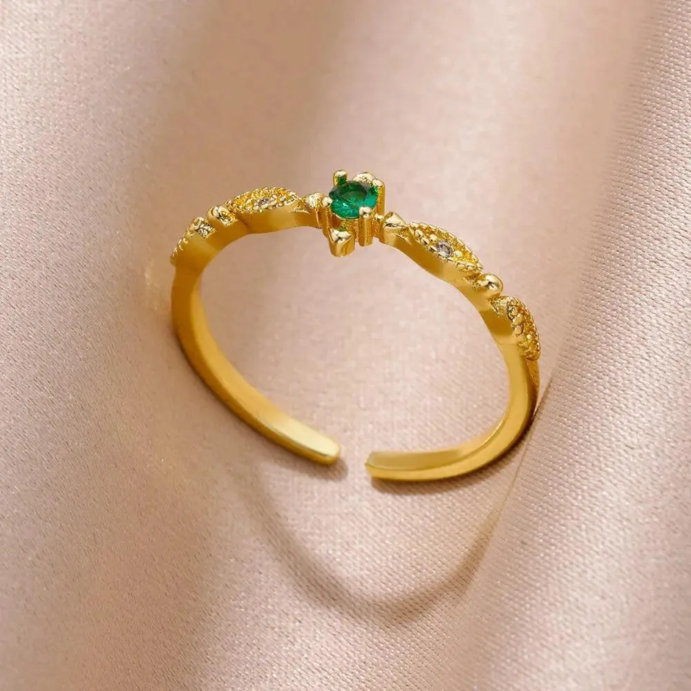 Colorful Cubic Zirconia Crystal Gold Colour Stainless Steel Fashion Trendy Aesthetic Rings For Women and Girls