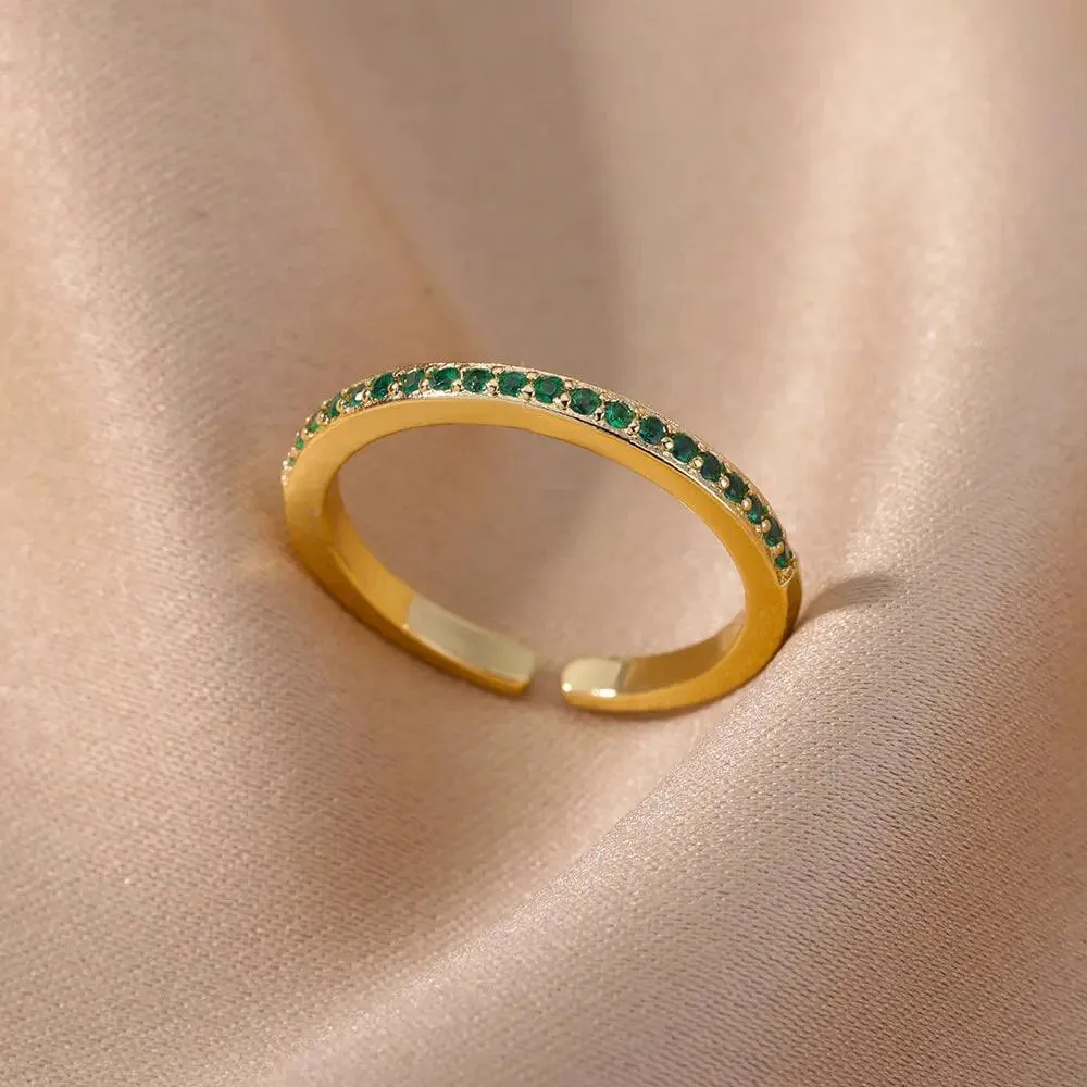 Colorful Cubic Zirconia Crystal Gold Colour Stainless Steel Fashion Trendy Aesthetic Rings For Women and Girls