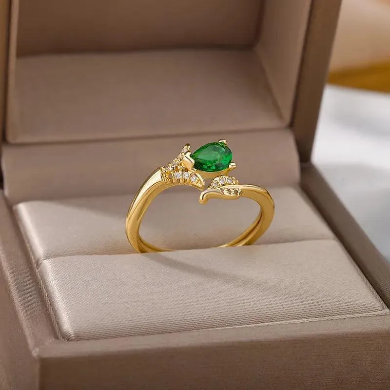 Colorful Cubic Zirconia Crystal Gold Colour Stainless Steel Fashion Trendy Aesthetic Rings For Women and Girls
