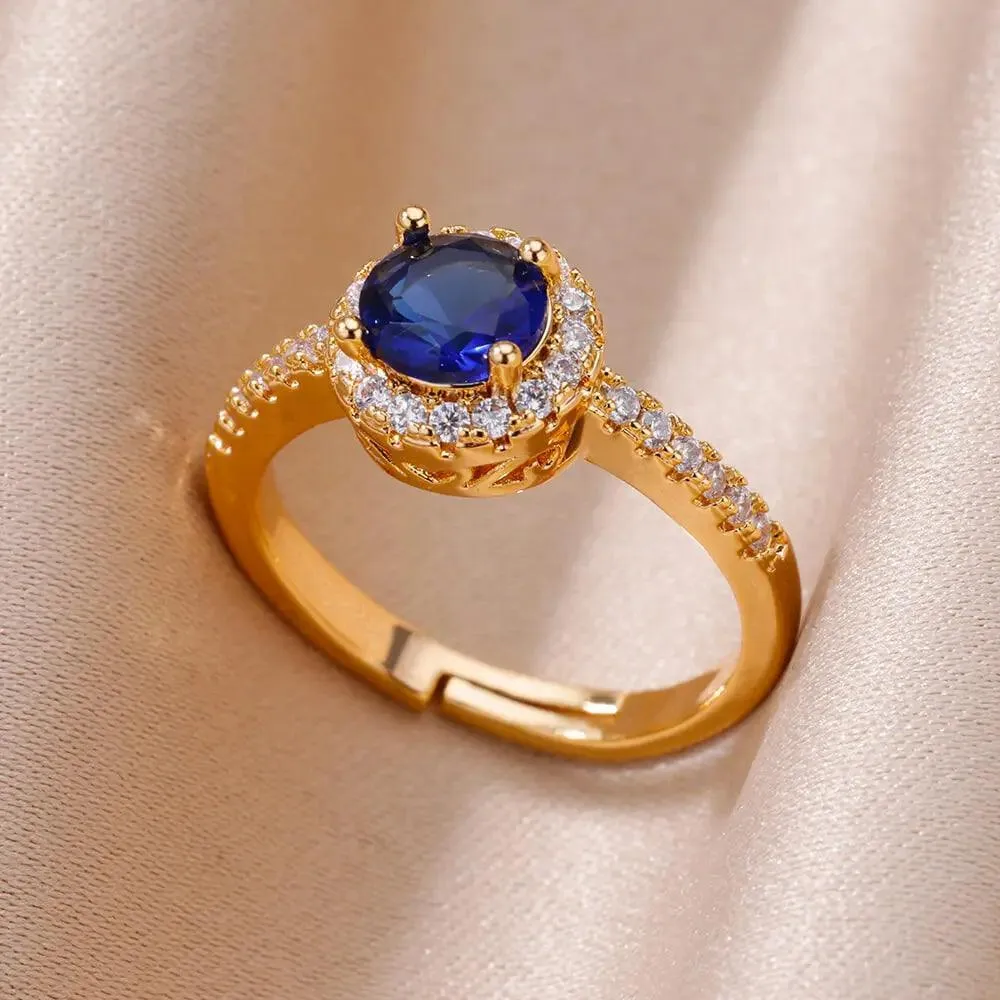 Colorful Cubic Zirconia Crystal Gold Colour Stainless Steel Fashion Trendy Aesthetic Rings For Women and Girls