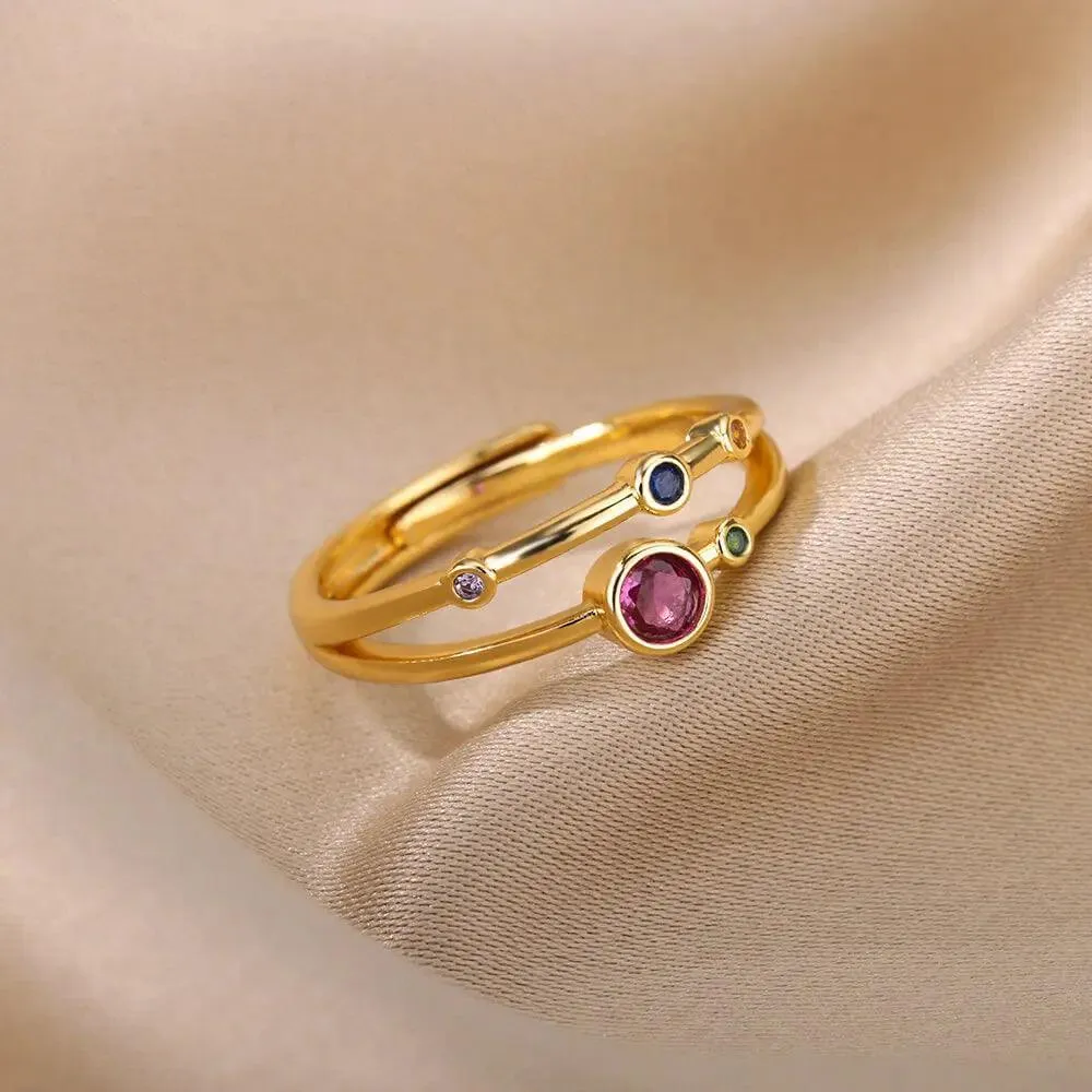 Colorful Cubic Zirconia Crystal Gold Colour Stainless Steel Fashion Trendy Aesthetic Rings For Women and Girls