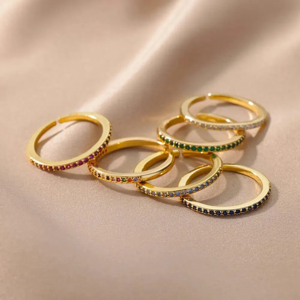 Colorful Cubic Zirconia Crystal Gold Colour Stainless Steel Fashion Trendy Aesthetic Rings For Women and Girls