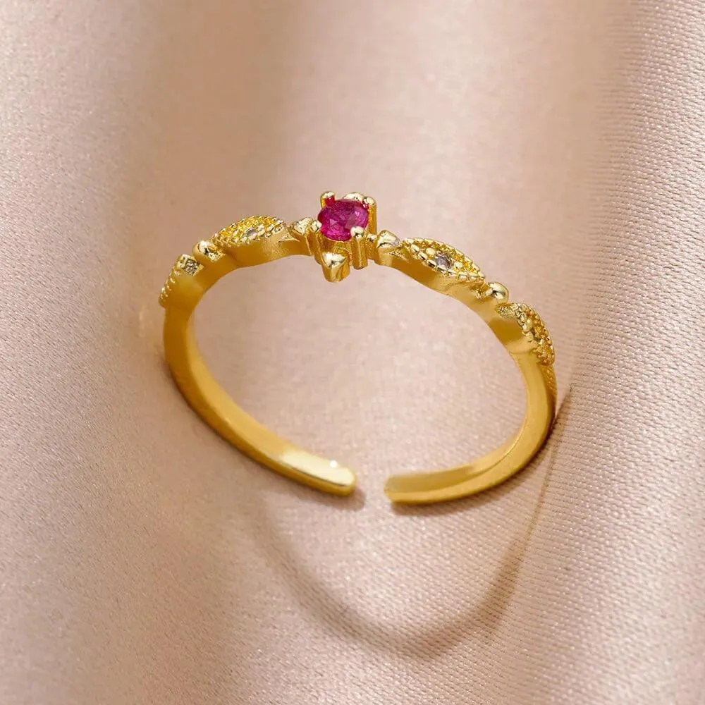 Colorful Cubic Zirconia Crystal Gold Colour Stainless Steel Fashion Trendy Aesthetic Rings For Women and Girls