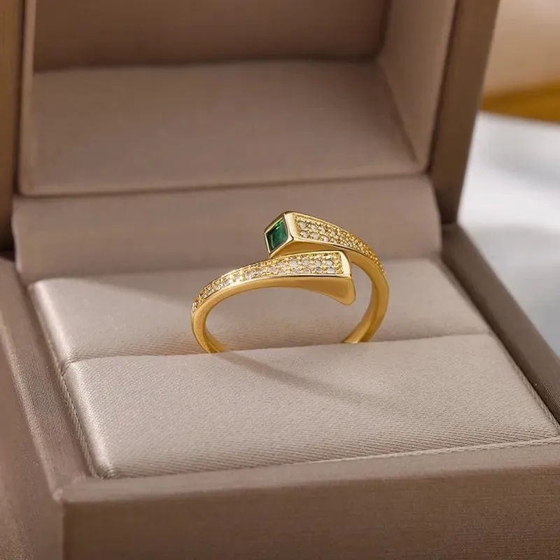 Colorful Cubic Zirconia Crystal Gold Colour Stainless Steel Fashion Trendy Aesthetic Rings For Women and Girls