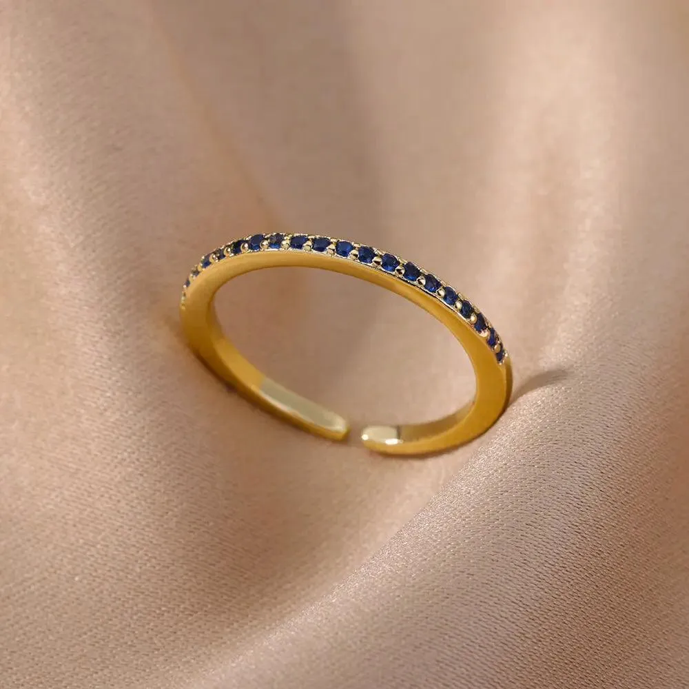 Colorful Cubic Zirconia Crystal Gold Colour Stainless Steel Fashion Trendy Aesthetic Rings For Women and Girls