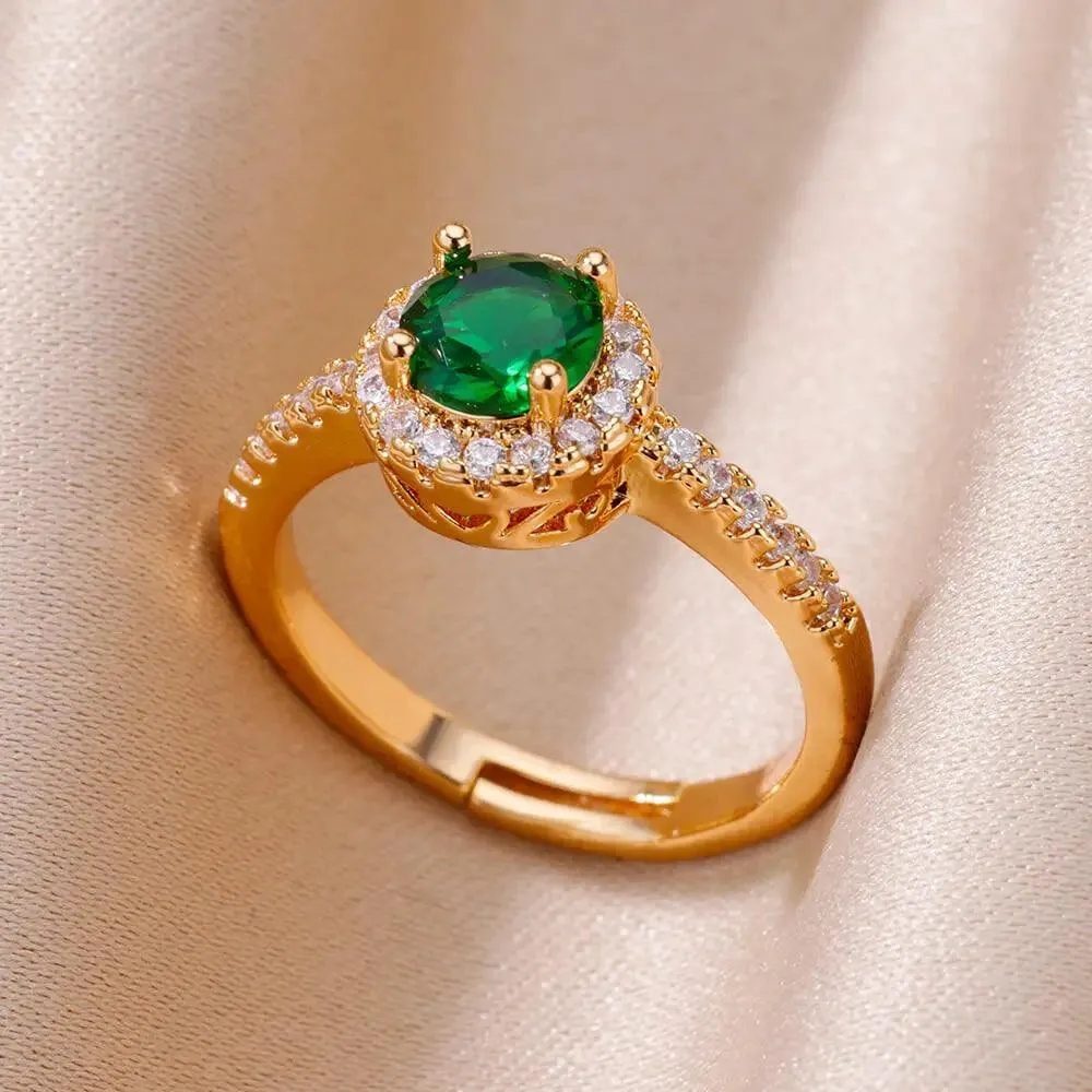 Colorful Cubic Zirconia Crystal Gold Colour Stainless Steel Fashion Trendy Aesthetic Rings For Women and Girls