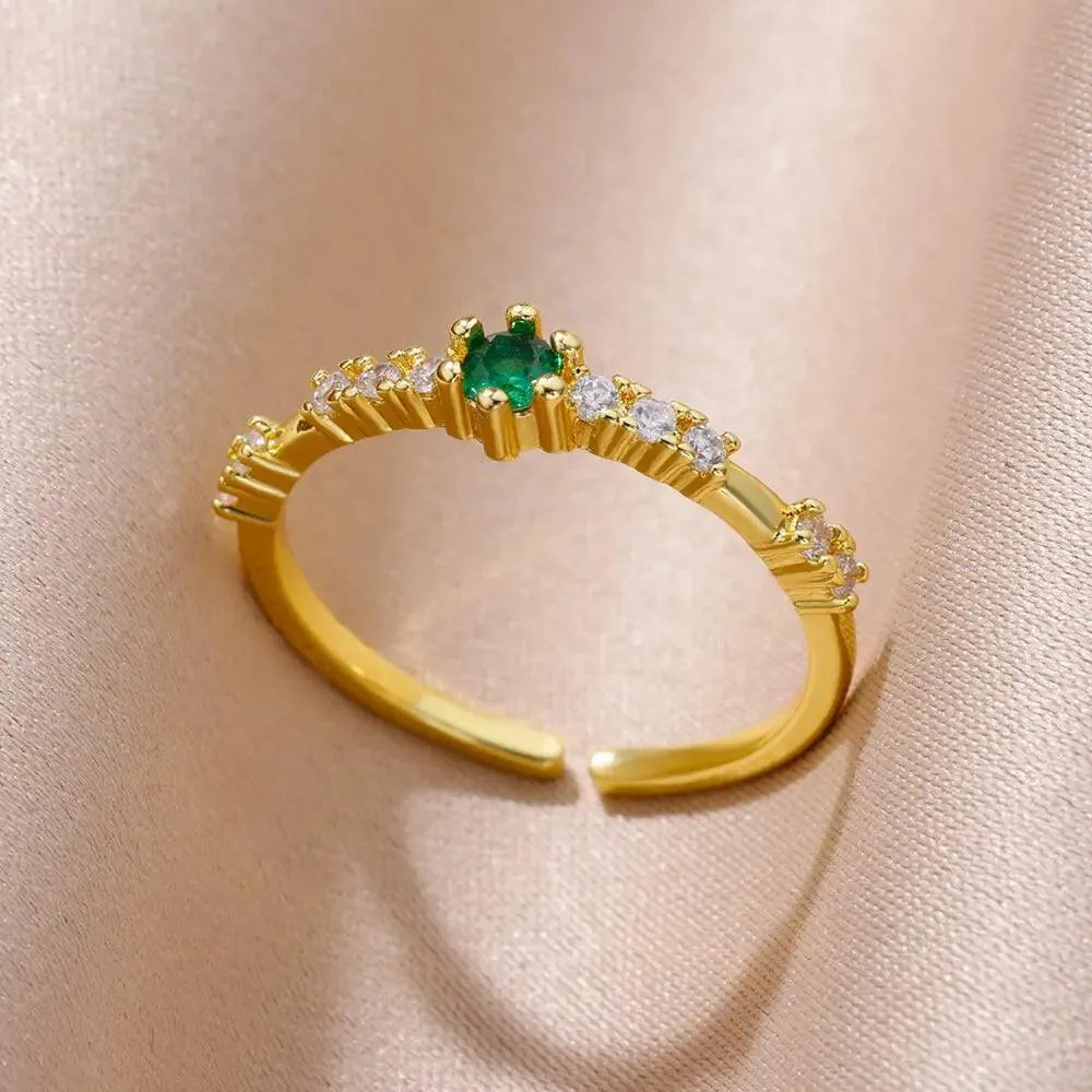 Colorful Cubic Zirconia Crystal Gold Colour Stainless Steel Fashion Trendy Aesthetic Rings For Women and Girls
